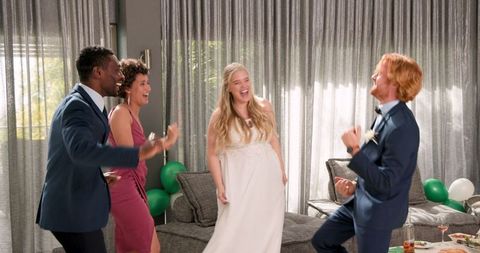 Joyful Wedding Dance Celebration with Happy Friends