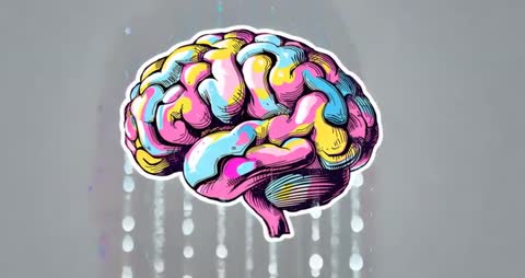 Faded Colorful Brain Illustration with Dripping Paint Animation