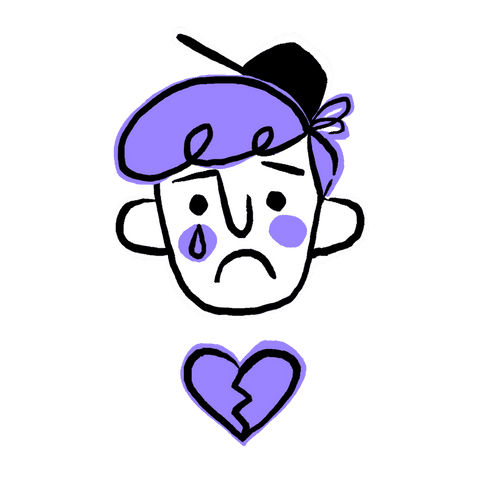 sad purple-haired head with tear and broken heart in transparent illustration - Download Free Stock Videos Pikwizard.com