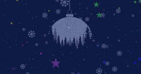 Festive Animation of Snowflakes with Christmas Ornament Silhouette
