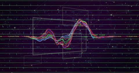 Multitrace Neon Waveform Dashboard Showing Colorful Signal Analytics Over Dark Grid Interface