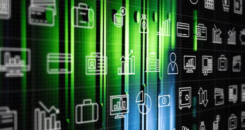 Futuristic Data Processing and Digital Icons Concept