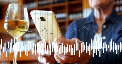 Senior woman with smartphone in wine cellar with elegance
