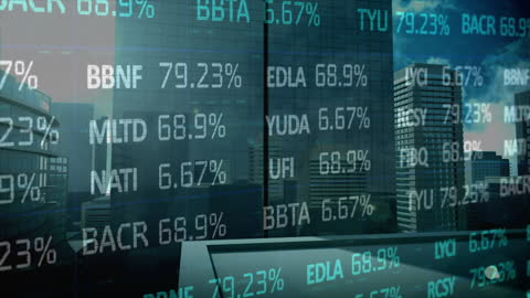 Statistics and Data Animation Over Modern Cityscape