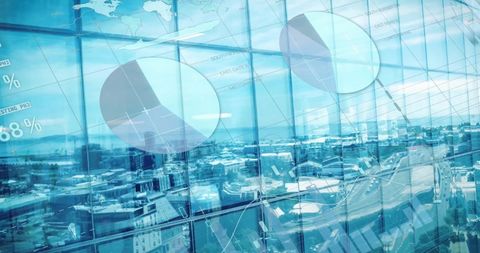 Cityscape Visually Blended with Financial Graphics Indicating Data Analysis