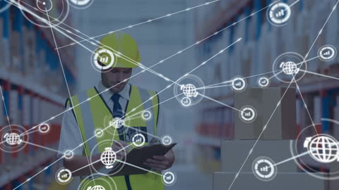 Warehouse Worker Analyzing Digital Logistics Network