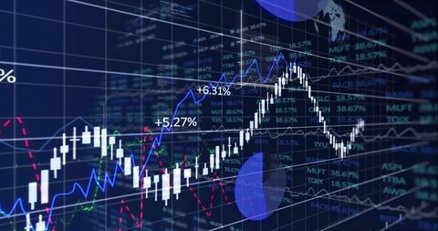 Digital Trading Interface with Candlestick and Line Graphs