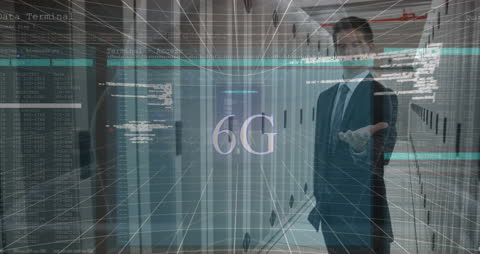 Futuristic 6G Network with Businessman in High-Tech Environment