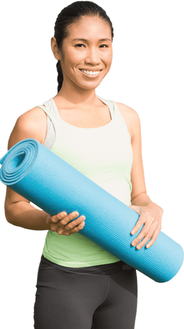 smiling woman holding exercise mat transparent - Download Free Stock Videos Pikwizard.com