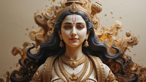 Divine Goddess Portrait with Golden Embassy Blending Reality and Myth
