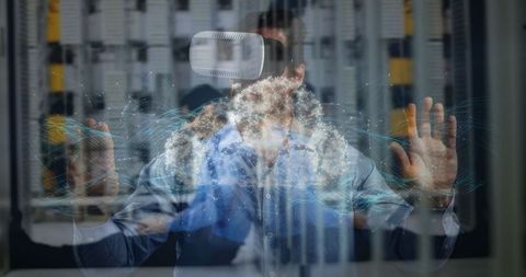 Businessman Engaging with VR Technology and Digital Cloud - Download Free Stock Images Pikwizard.com
