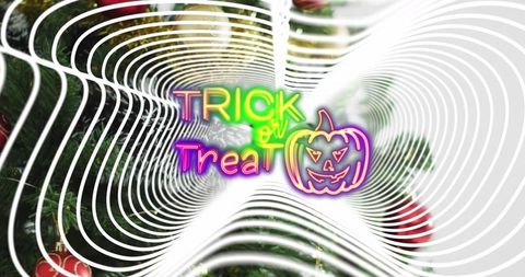 Neon trick or treat sign with festive christmas background