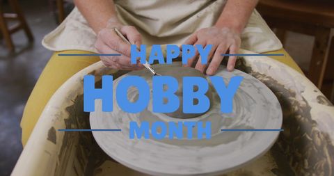Caucasian man shaping pottery celebrating hobby month