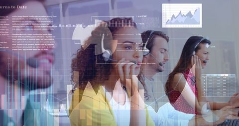 Business Team Analyzing Global Data With Phone Headsets - Download Free Stock Images Pikwizard.com