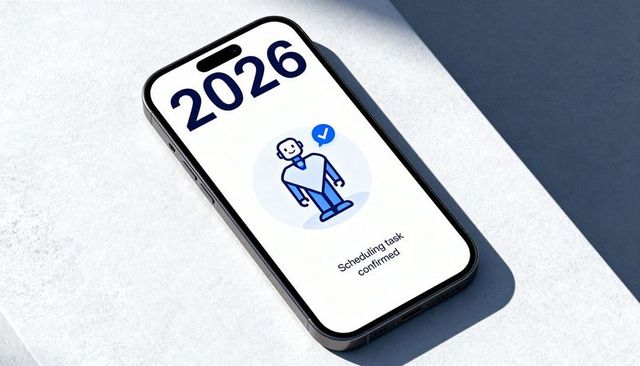 Smartphone showing 2026 scheduling confirmation with ai avatar and blue check
