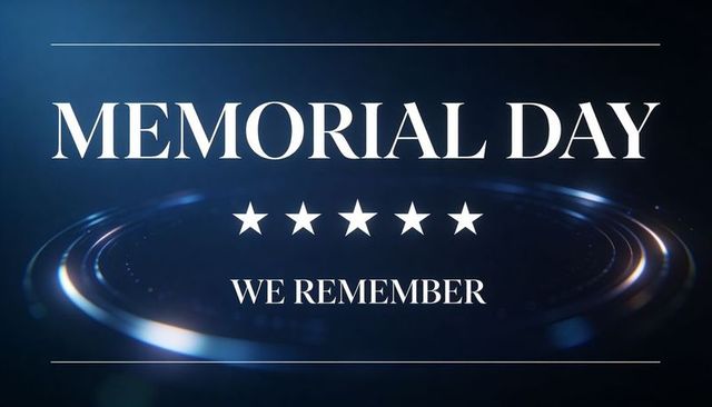 Memorial day tribute featuring five stars and halo rings on dark blue studio background