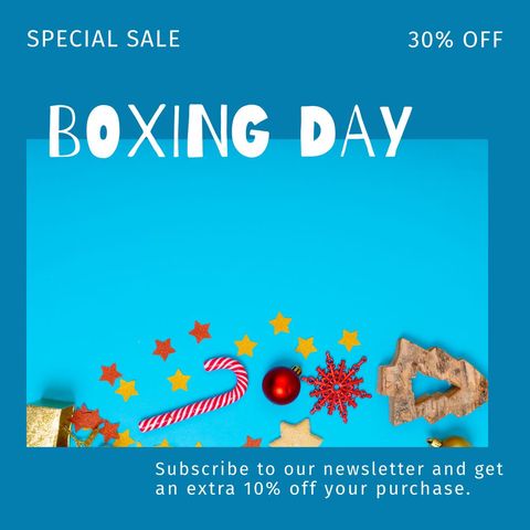Boxing Day Special Sale with Festive Decorations on Blue - Download Free Stock Templates Pikwizard.com
