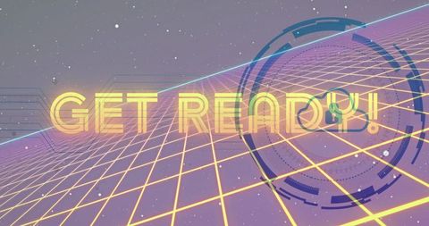 Get ready! retro-futuristic neon grid hud with glowing padlock and cyber countdown