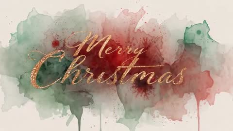 Gold Cursive Merry Christmas Watercolor Reveal Video with Red and Green Ink Washes