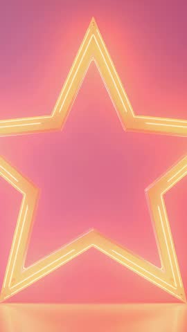 Appearing neon star glowing on reflective floor with pink purple gradient vertical video