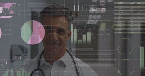 Doctor Overlaid with Financial Charts and Healthcare Data Metrics - Download Free Stock Images Pikwizard.com