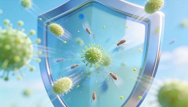 Shield blocking viruses and dust mites, immune protection and allergy prevention concept