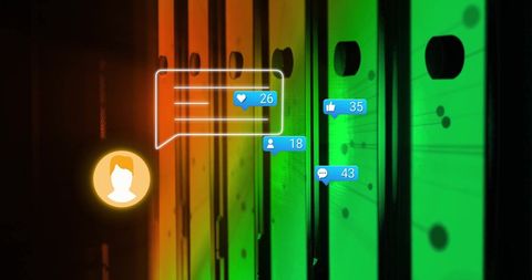Social media notifications overlay on colorful servers