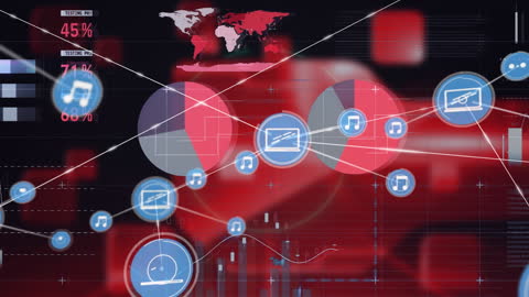 Digital Network and Data Processing Animation with Global Connections