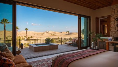 Luxury Desert Resort Suite with Private Terrace and Hot Tub Overlooking Sand Dunes