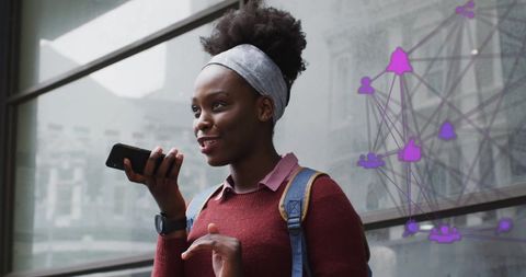Young Woman Engaging with Virtual Network Via Smartphone