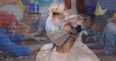 Joyful birthday celebration with kids and clown