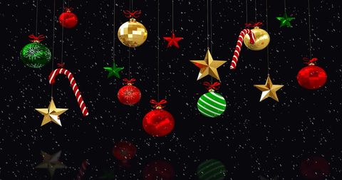 Festive Christmas Decorations and Baubles with Falling Snow - Download Free Stock Images Pikwizard.com