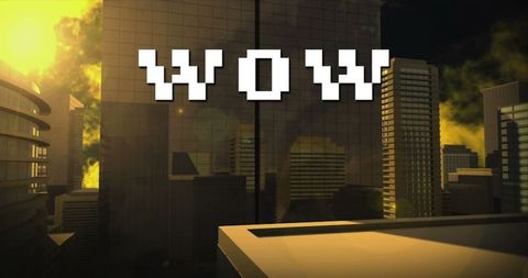 8-Bit Wow Text Over Digital Cityscape Scene - Download Free Stock Images Pikwizard.com
