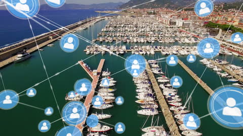 Animated Network Connection Overlay on Scenic Marina
