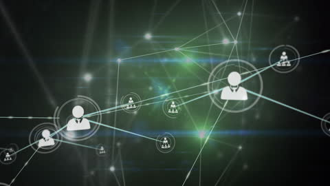 Abstract Network of Connections with Digital Icons and Light Trails