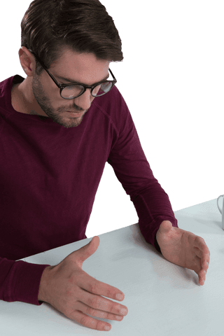 Man Pretending to Hold Invisible Object, Wearing Glasses, Transparent Background - Download Free Stock Videos Pikwizard.com