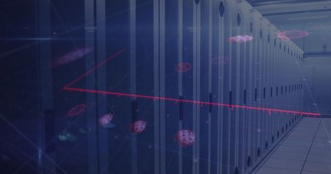 Digital Interface Overlaying Server Room with Virus Graphics - Download Free Stock Images Pikwizard.com
