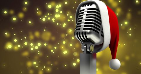 Retro Microphone in Santa Hat with Festive Lights