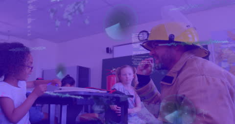 Firefighter Engages with Children in Technological Overlay