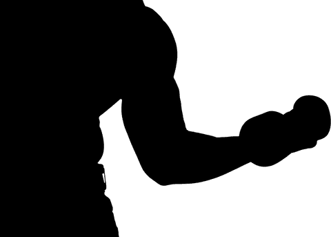 Transparent silhouette man lifting dumbbell fitness focus