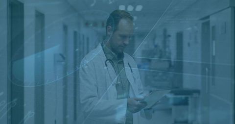 Doctor Analyzing Patient Data in Hospital Corridor