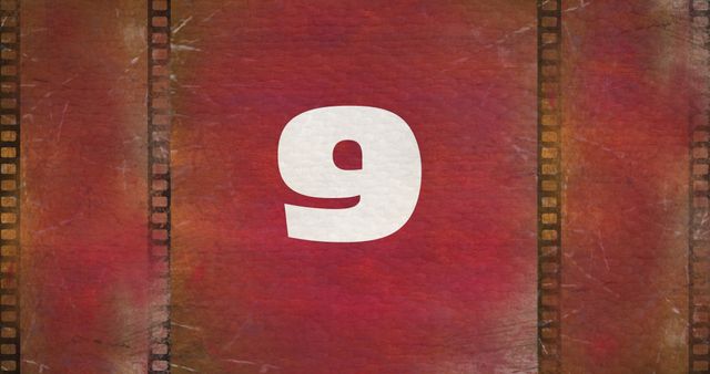 Red Retro Film Countdown Number 9 with Film Strip Texture - Download Free Stock Images Pikwizard.com