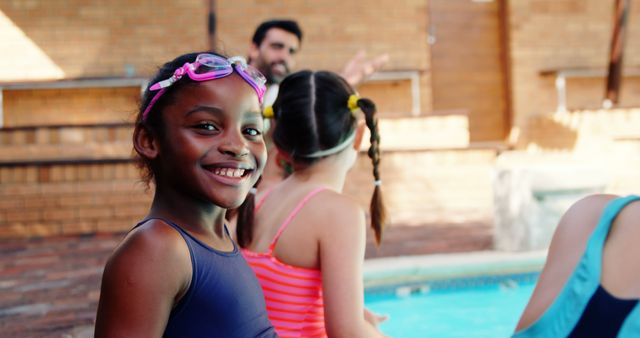 Children Enjoying Poolside Fun on Sunny Day - Download Free Stock Images Pikwizard.com