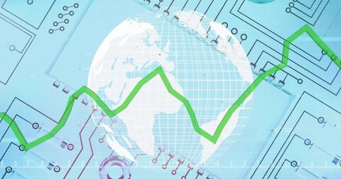 Rising global economy concept with chart and circuit overlay