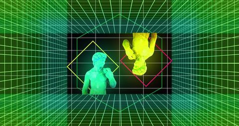 Multicolored Glitched Statues in Futuristic Grid - Download Free Stock Images Pikwizard.com