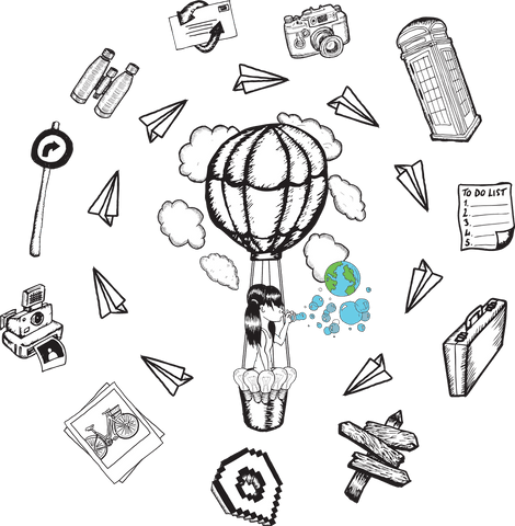 transparent adventure doodles surround invisible girl in balloon - Download Free Stock Videos Pikwizard.com