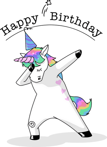 Playful Dabbing Unicorn with Happy Birthday Greeting Transparent Design