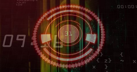 Futuristic interface with digital target system on streaming data background