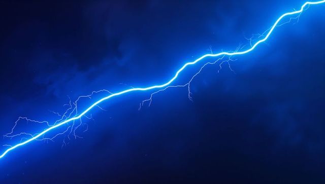 Energetic Blue Lightning Striking Night Sky