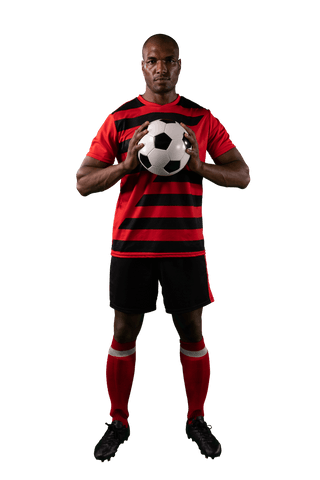 African American Footballer Holding Ball on Transparent Background